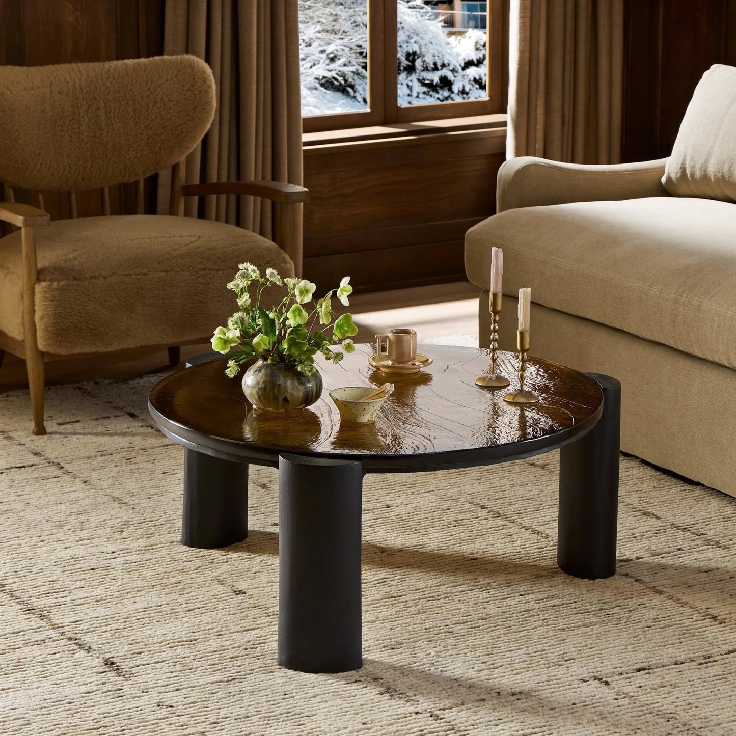 031 SI-2531688 | Lifestyle | Rover Nesting Table by Four Hands in amber cast glass, black antique. Made from cast glass, aluminum in a unique style.