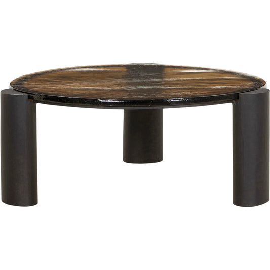 Rover Nesting Table by Four Hands in amber cast glass, black antique. Made from cast glass, aluminum in a unique style.