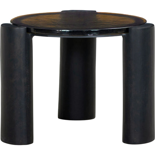 Rover Nesting Table by Four Hands in amber cast glass, black antique. Made from cast glass, aluminum in a unique style.