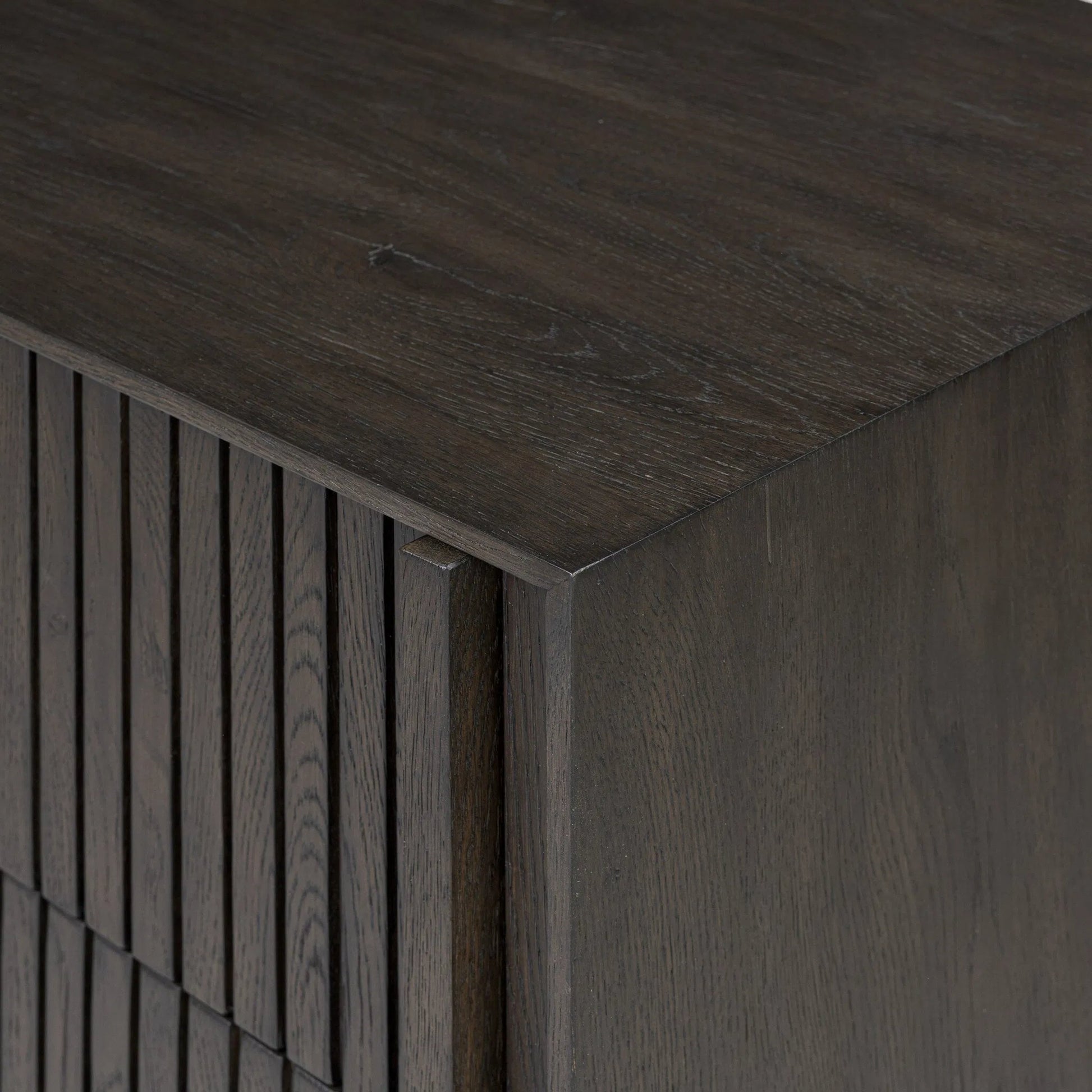 Leo 5-Drawer Dresser by Four Hands in smoked black veneer. Made from thick oak veneer, solid oak in a unique style.