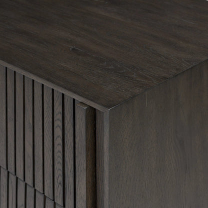 Leo 5-Drawer Dresser by Four Hands in smoked black veneer. Made from thick oak veneer, solid oak in a unique style.