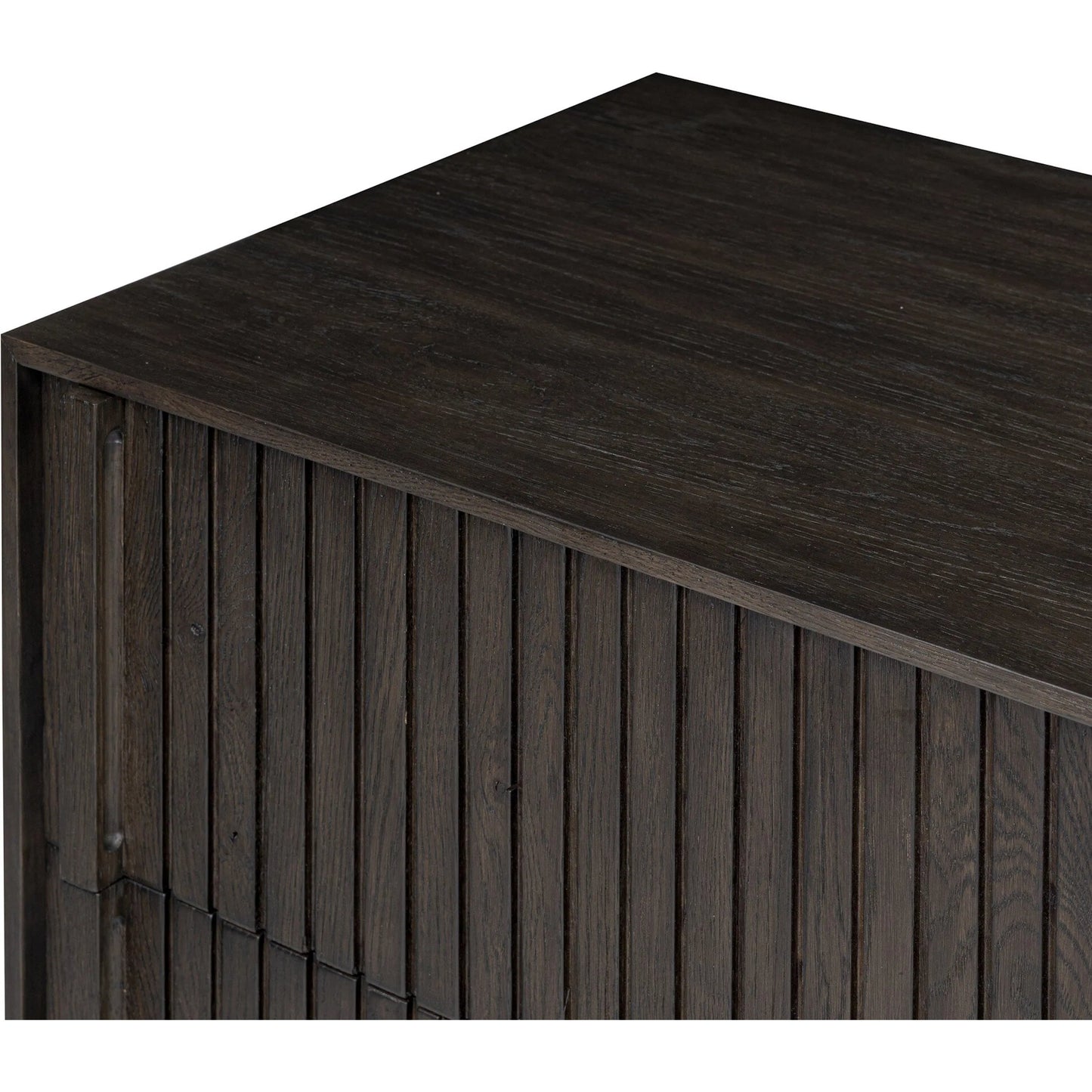 009 SI-2535198 | Closeup | Leo 5-Drawer Dresser by Four Hands in smoked black veneer. Made from thick oak veneer, solid oak in a unique style.