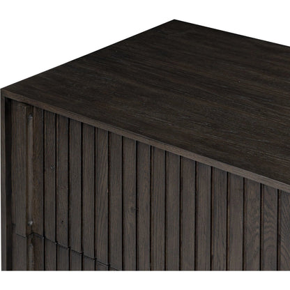 Leo 5-Drawer Dresser by Four Hands in smoked black veneer. Made from thick oak veneer, solid oak in a unique style.