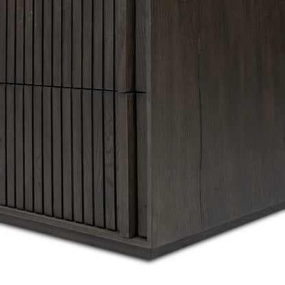 Leo 5-Drawer Dresser by Four Hands in smoked black veneer. Made from thick oak veneer, solid oak in a unique style.