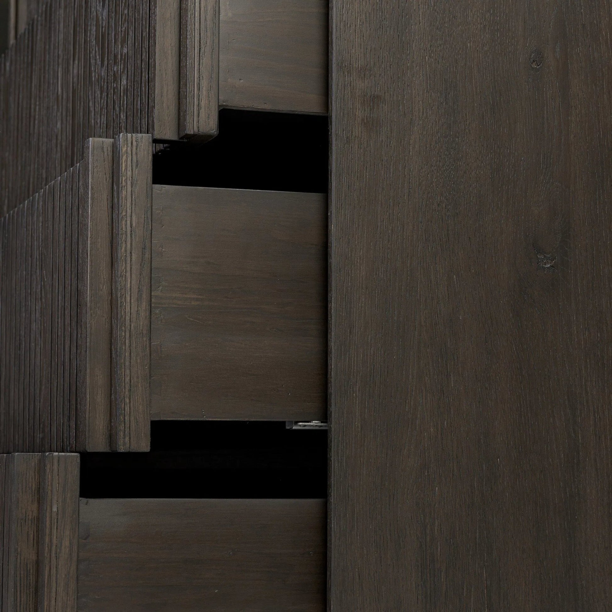 Leo 5-Drawer Dresser by Four Hands in smoked black veneer. Made from thick oak veneer, solid oak in a unique style.