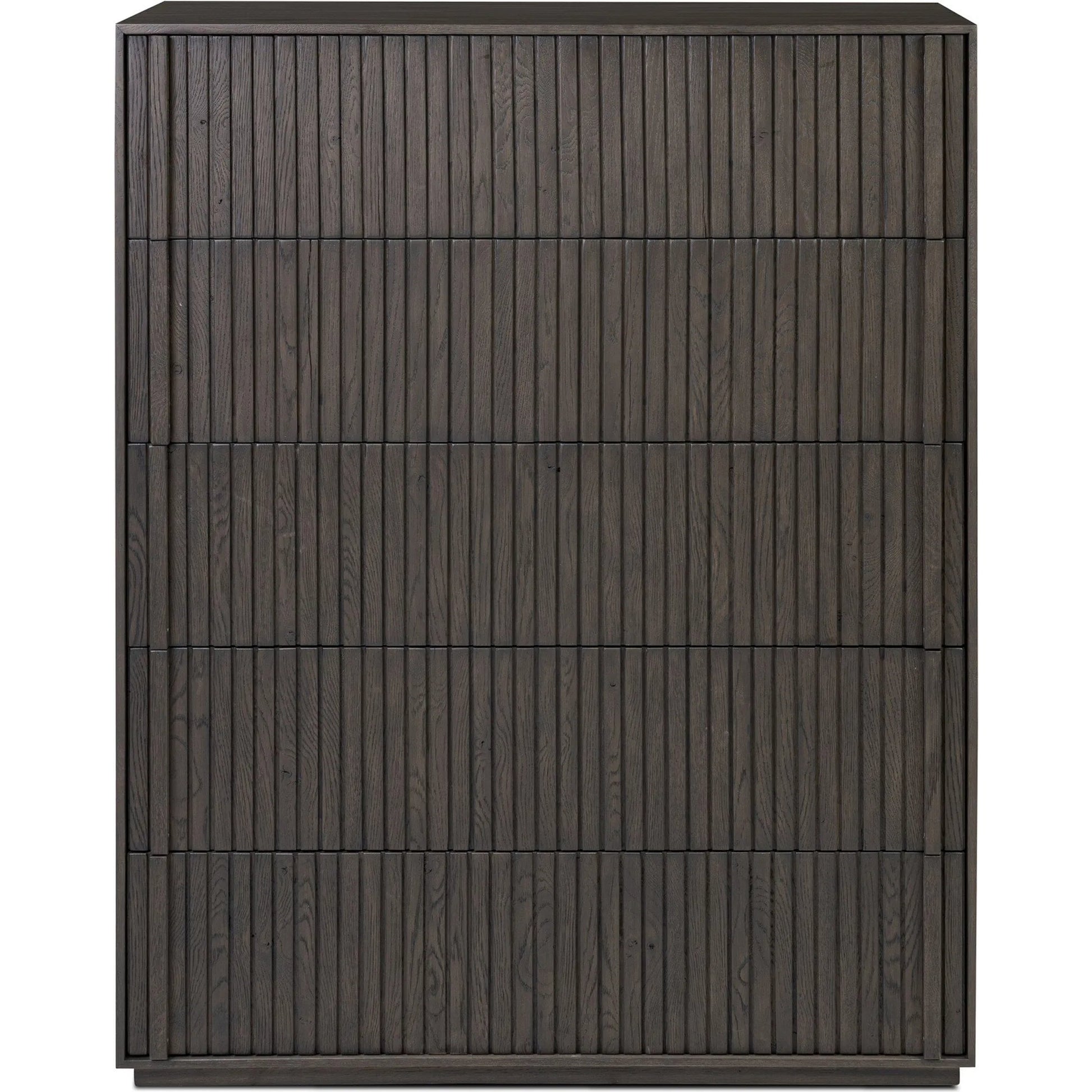 Leo 5-Drawer Dresser by Four Hands in smoked black veneer. Made from thick oak veneer, solid oak in a unique style.