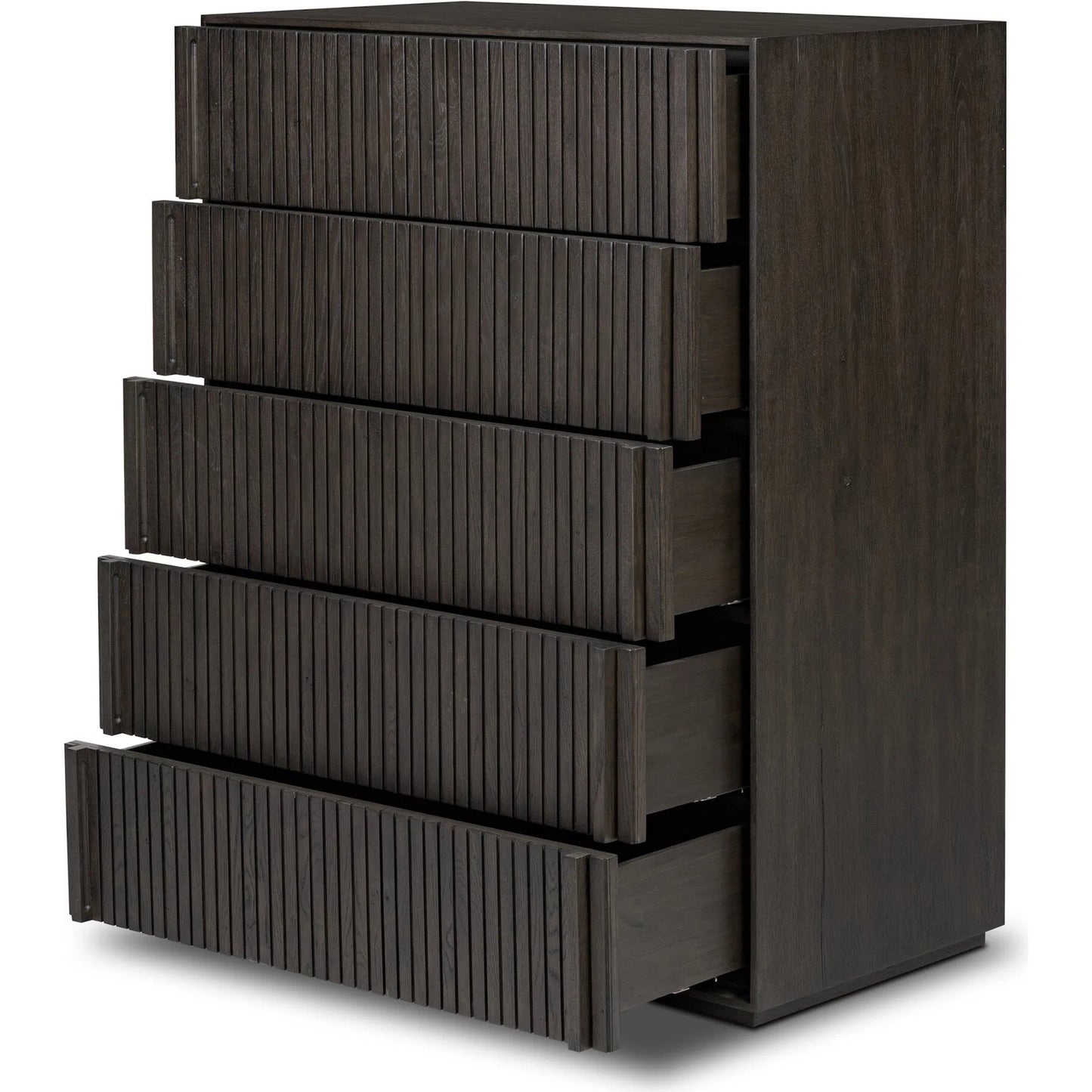 006 SI-2535198 | Additional Silo | Leo 5-Drawer Dresser by Four Hands in smoked black veneer. Made from thick oak veneer, solid oak in a unique style.