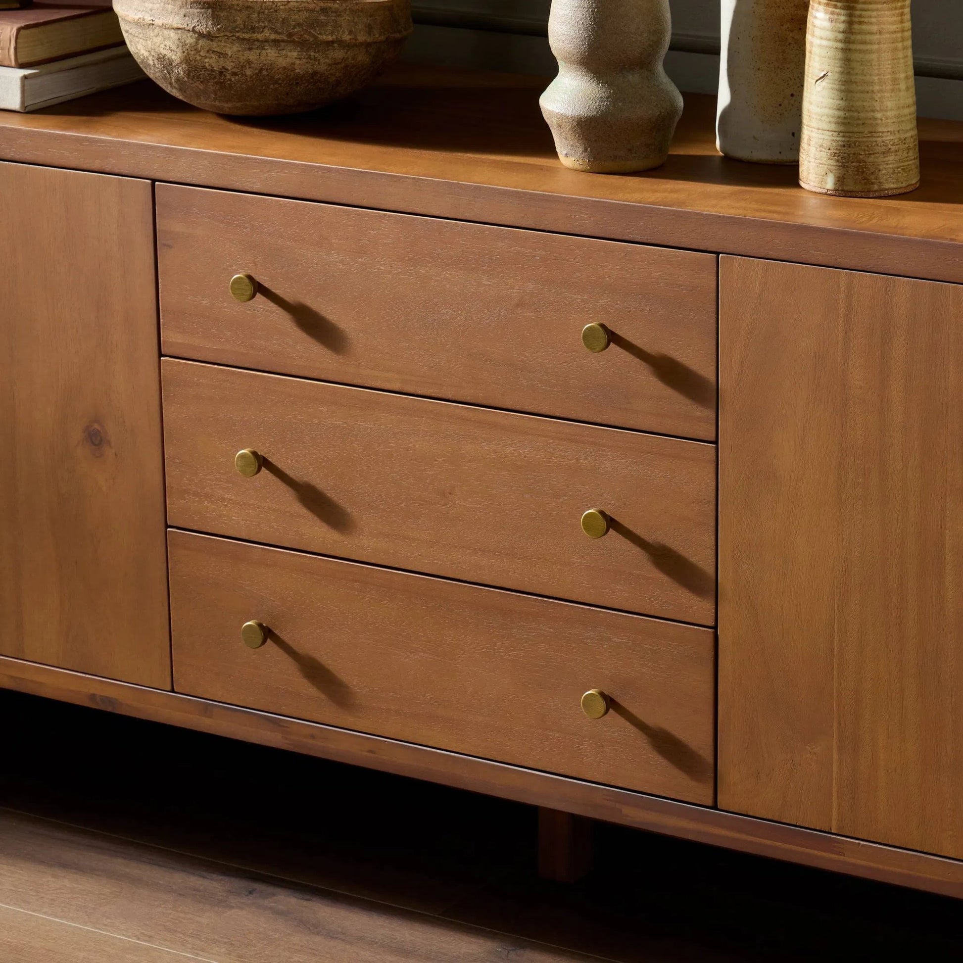 Sullivan Media Console by Four Hands. Made from acacia veneer, solid acacia in a unique style.