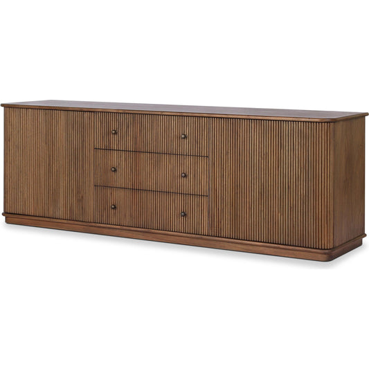 Ona Media Console by Four Hands in amber mindi, amber mindi veneer. Made from solid mindi, mindi veneer in a unique style.