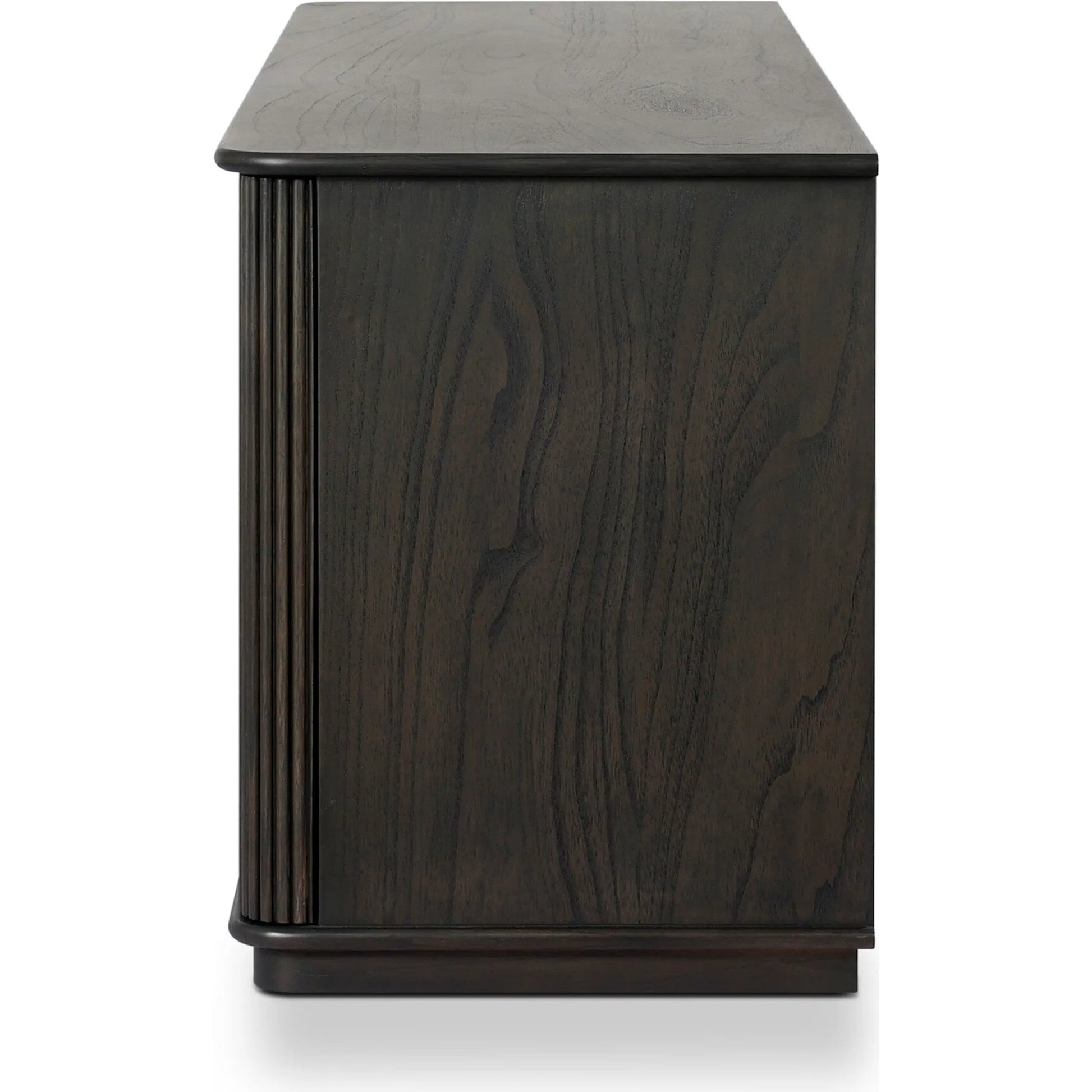 Ona Media Console by Four Hands in smoked black mindi, smoked black mindi veneer. Made from solid mindi, mindi veneer in a transitional style.