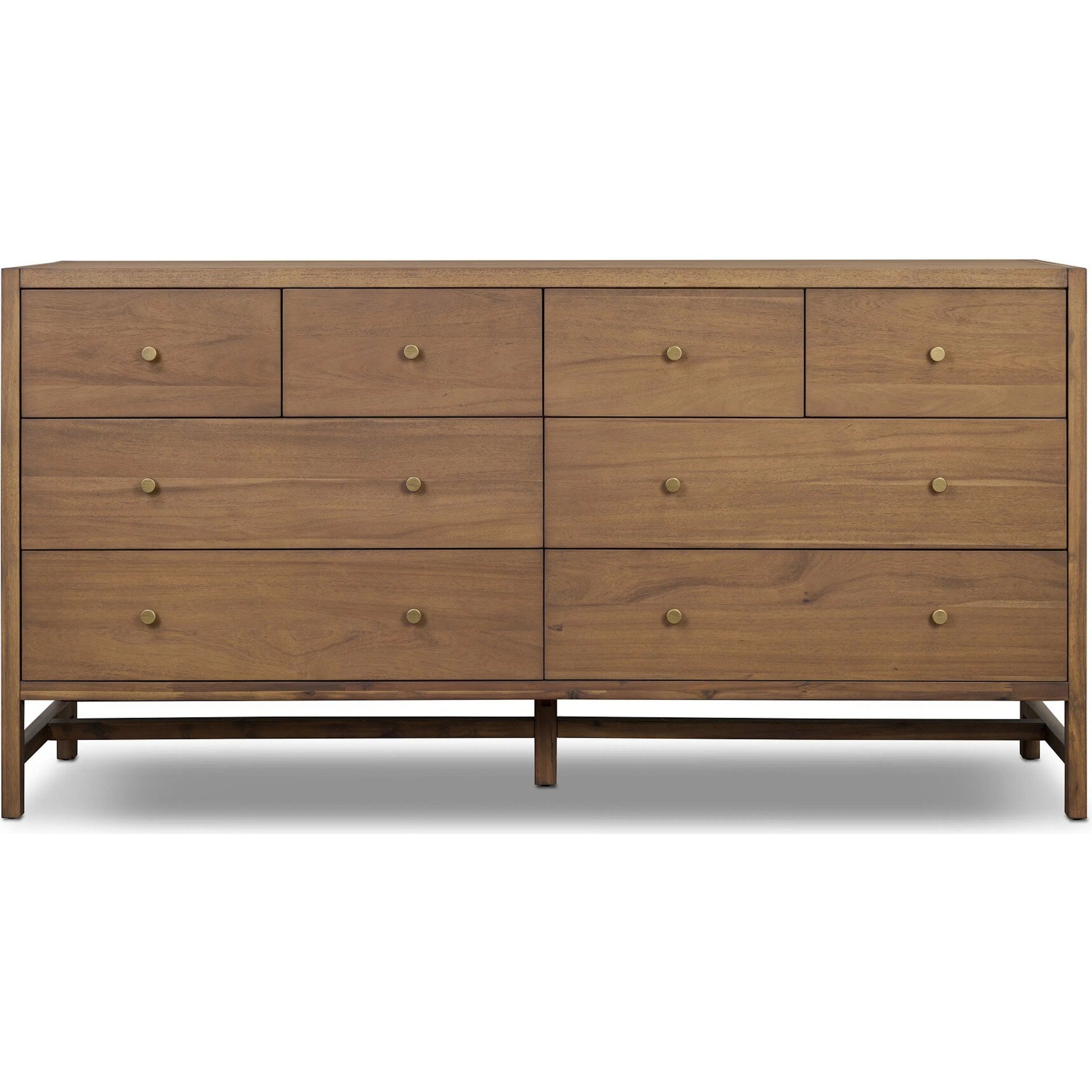 Sullivan 8 Drawer Dresser by Four Hands in saddle tan veneer. Made from acacia veneer, solid acacia in a unique style.