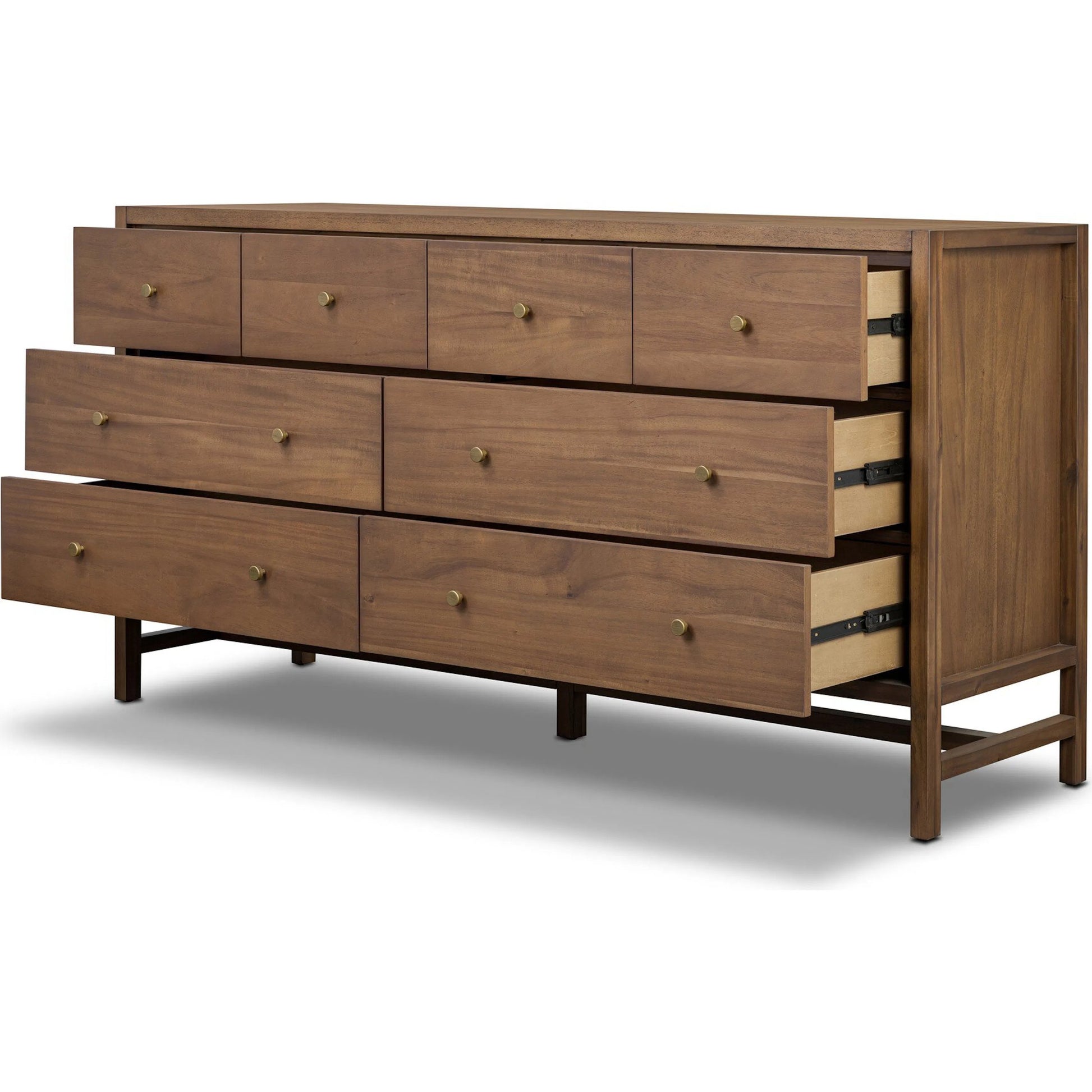 Sullivan 8 Drawer Dresser by Four Hands in saddle tan veneer. Made from acacia veneer, solid acacia in a unique style.