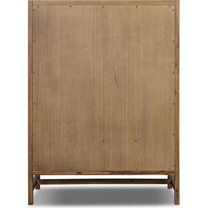Sullivan Chest by Four Hands in saddle tan veneer. Made from acacia veneer, solid acacia in a unique style.
