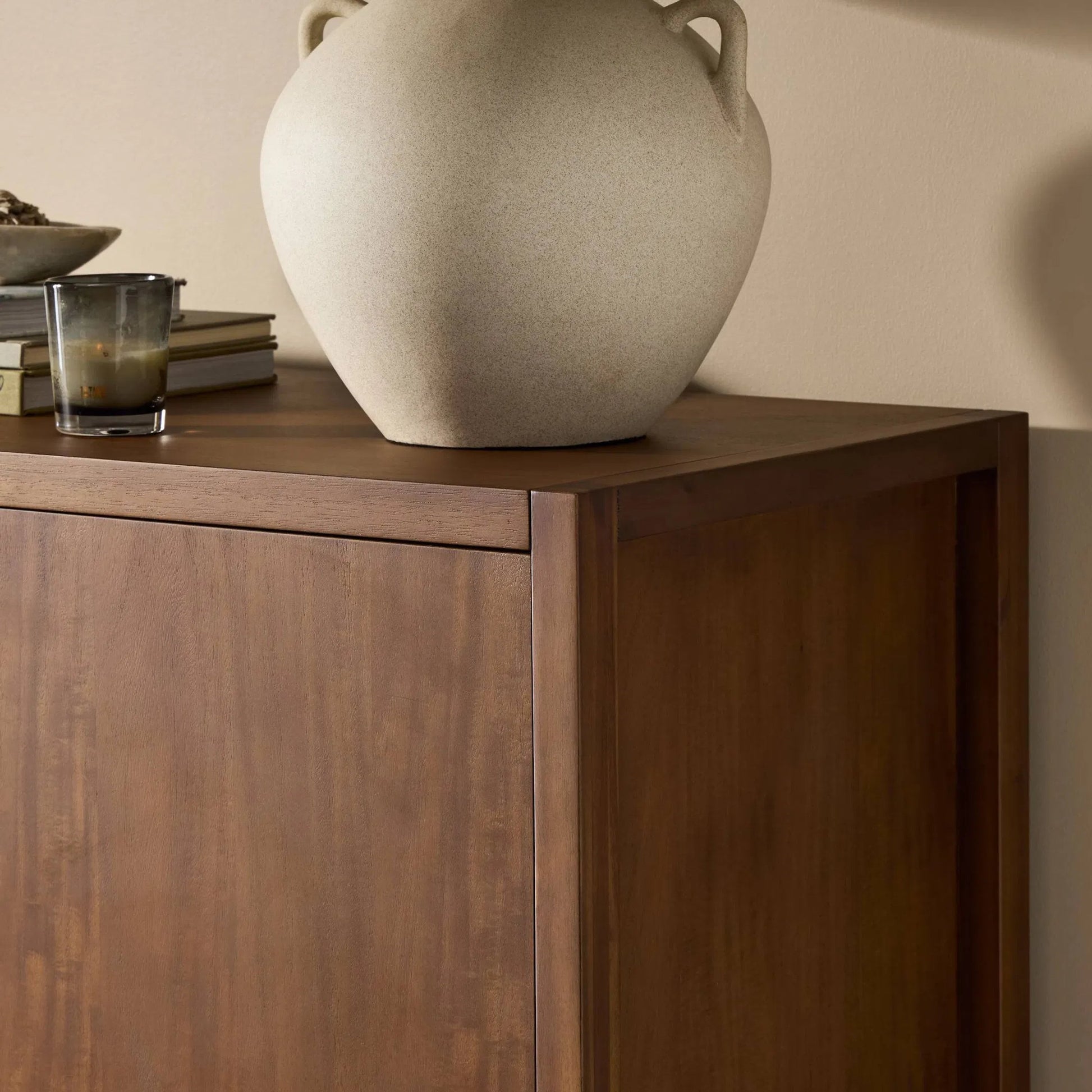 Sullivan Chest by Four Hands in saddle tan veneer. Made from acacia veneer, solid acacia in a unique style.