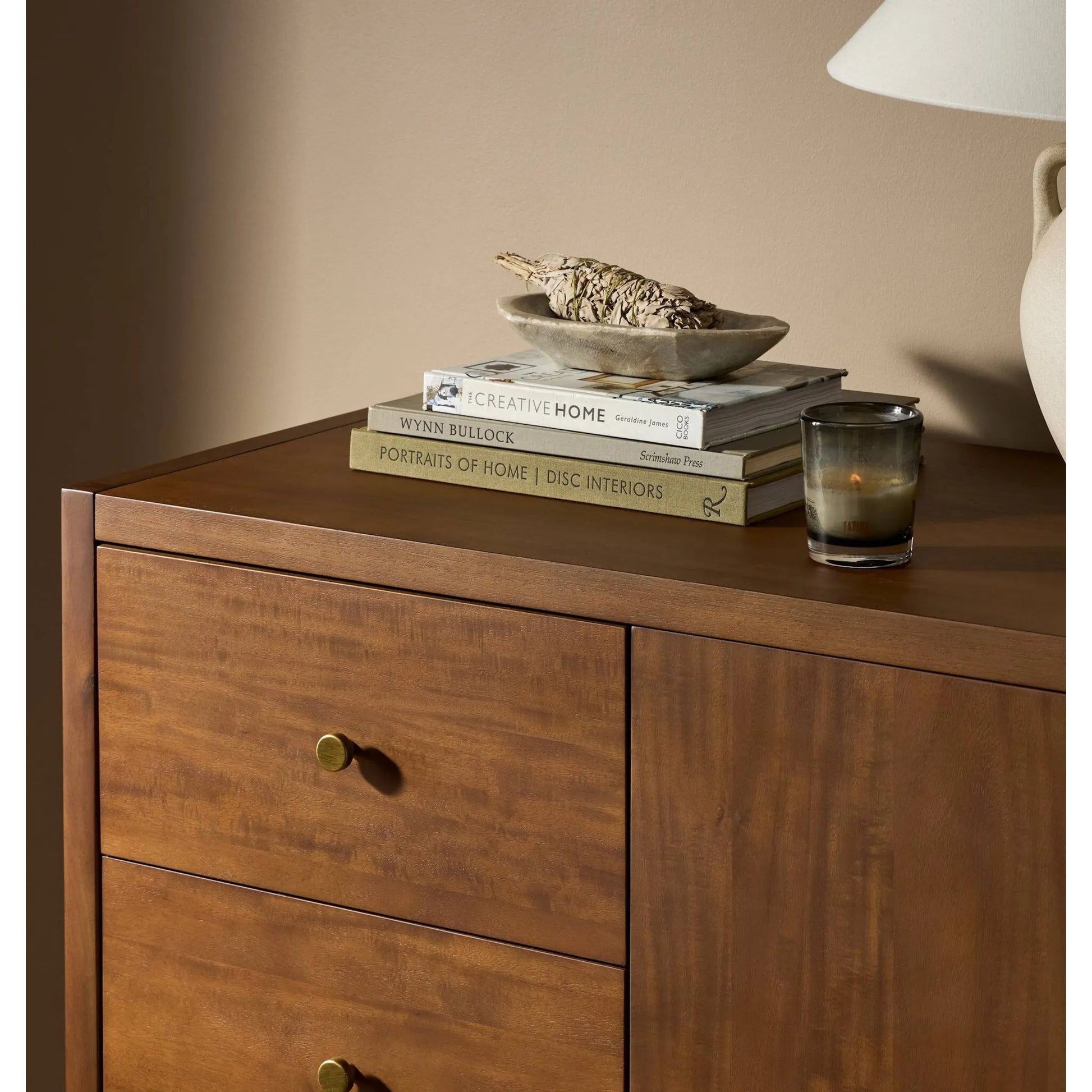 Sullivan Chest by Four Hands in saddle tan veneer. Made from acacia veneer, solid acacia in a unique style.