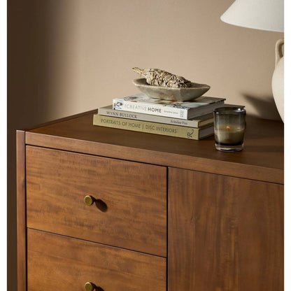 Sullivan Chest by Four Hands in saddle tan veneer. Made from acacia veneer, solid acacia in a unique style.