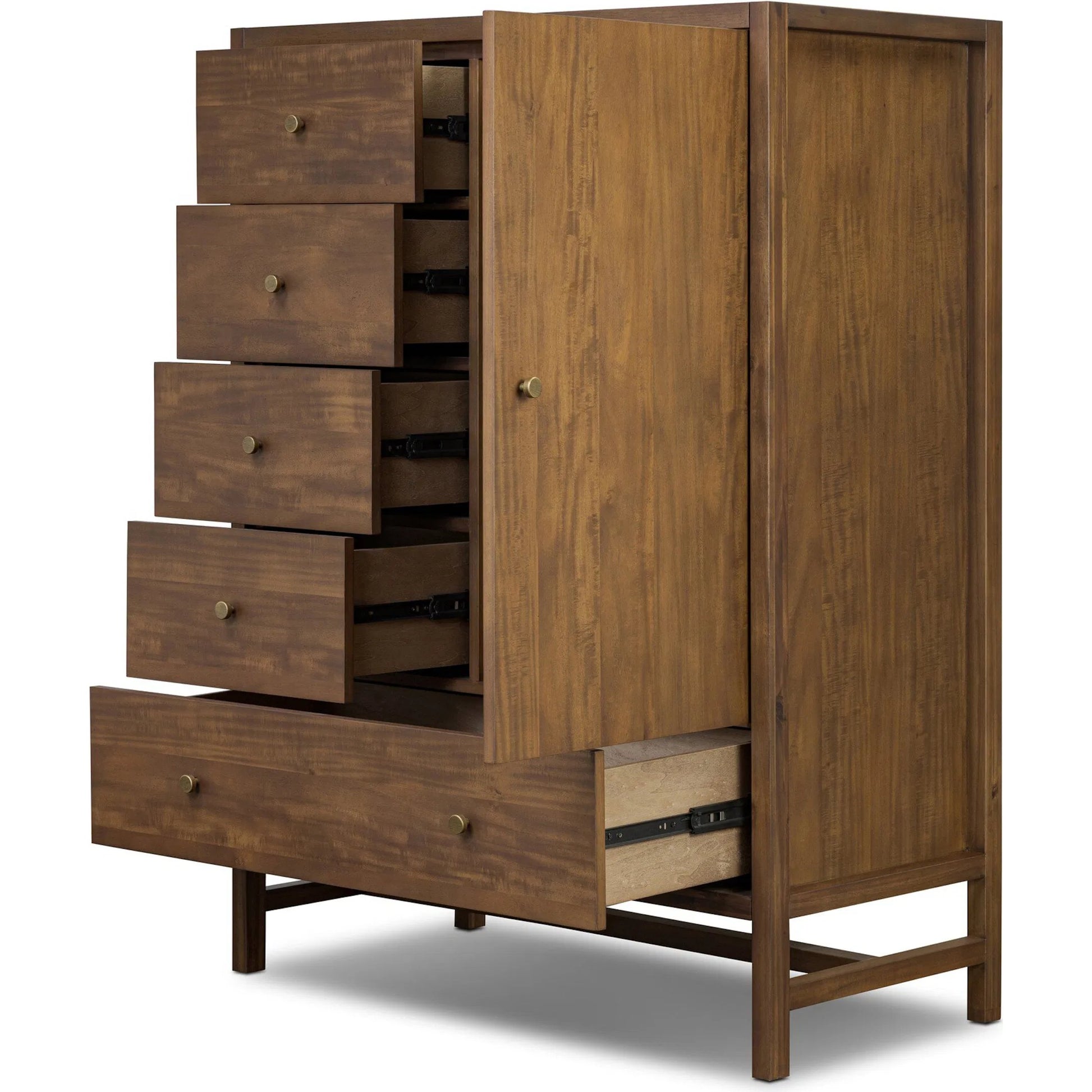 Sullivan Chest by Four Hands in saddle tan veneer. Made from acacia veneer, solid acacia in a unique style.