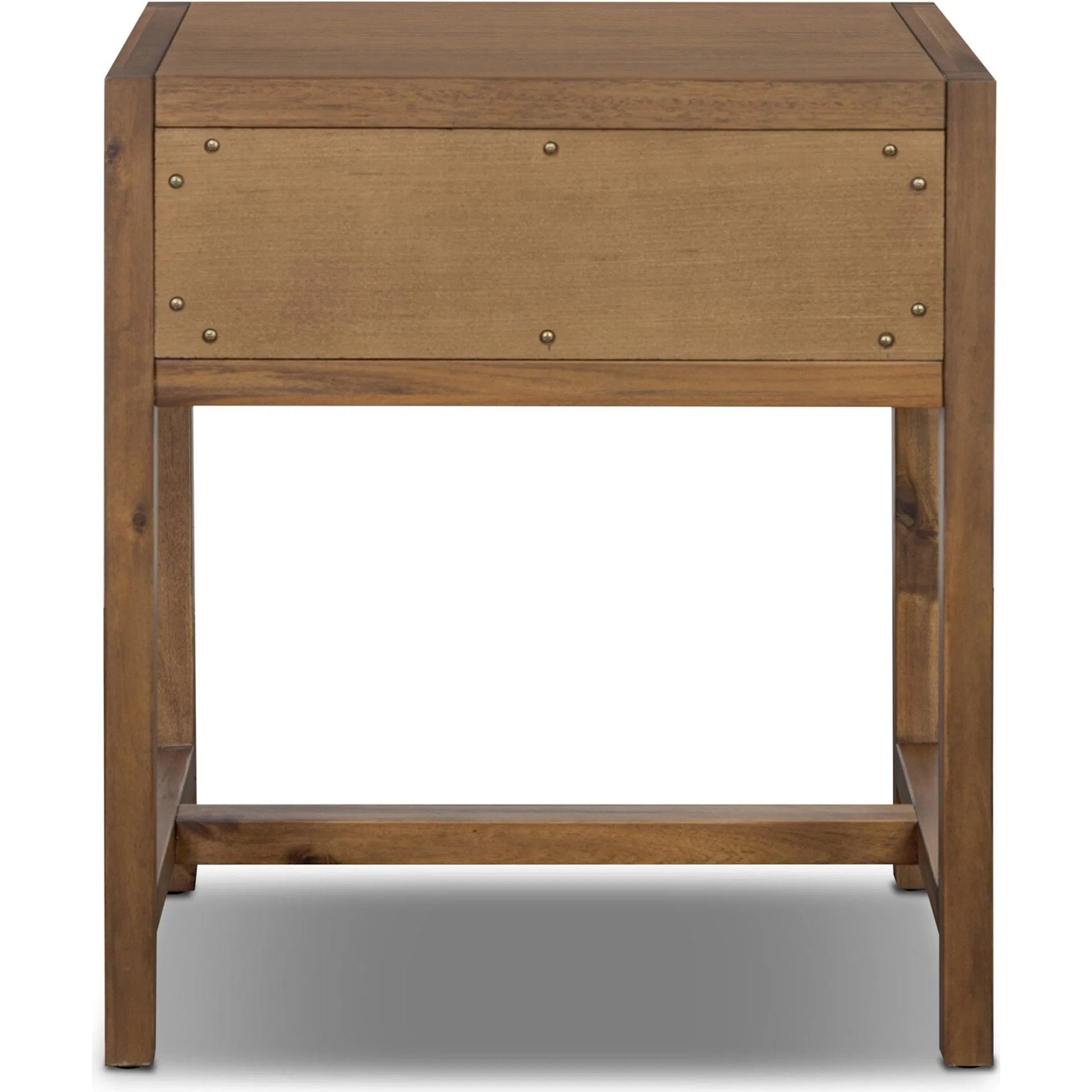 Sullivan Small Nightstand by Four Hands in saddle tan veneer. Made from acacia veneer, solid acacia in a unique style.