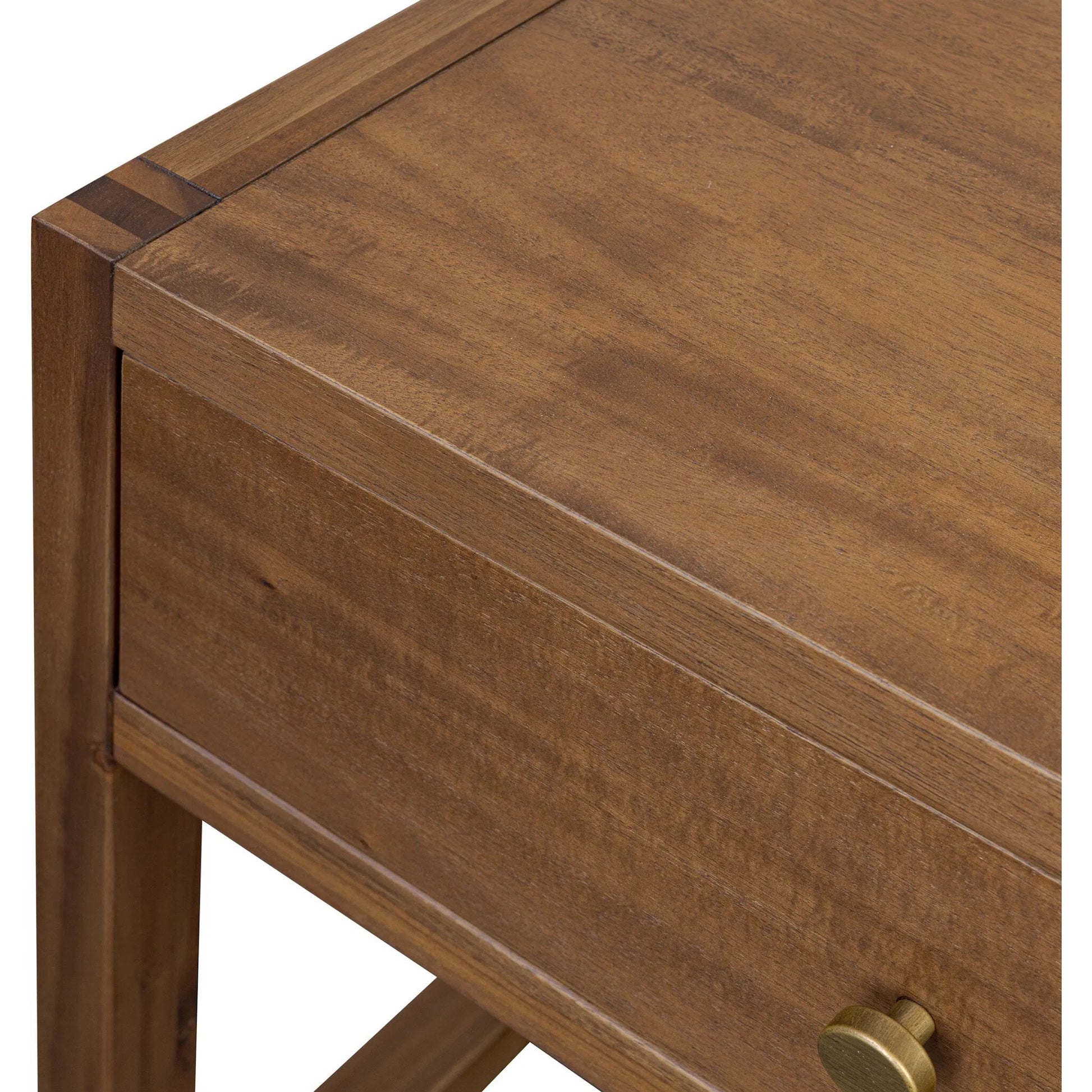 Sullivan Small Nightstand by Four Hands in saddle tan veneer. Made from acacia veneer, solid acacia in a unique style.
