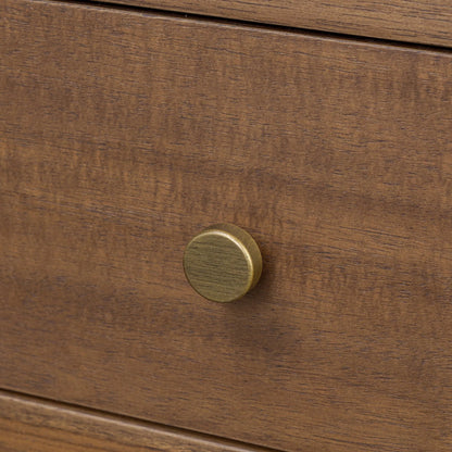 Sullivan Small Nightstand by Four Hands in saddle tan veneer. Made from acacia veneer, solid acacia in a unique style.