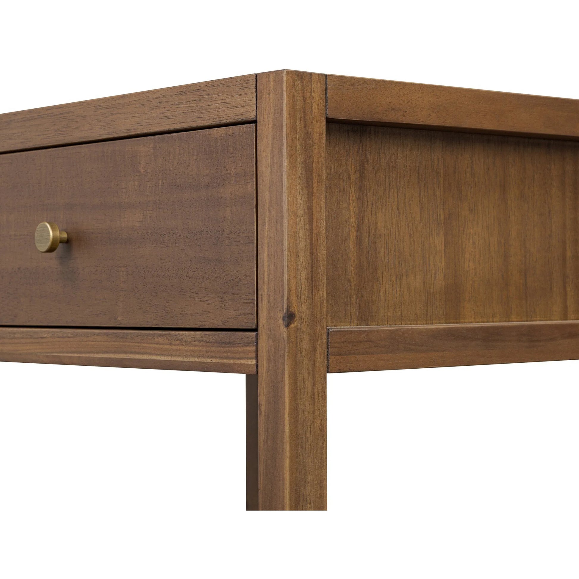 Sullivan Small Nightstand by Four Hands in saddle tan veneer. Made from acacia veneer, solid acacia in a unique style.