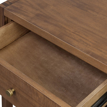 Sullivan Small Nightstand by Four Hands in saddle tan veneer. Made from acacia veneer, solid acacia in a unique style.
