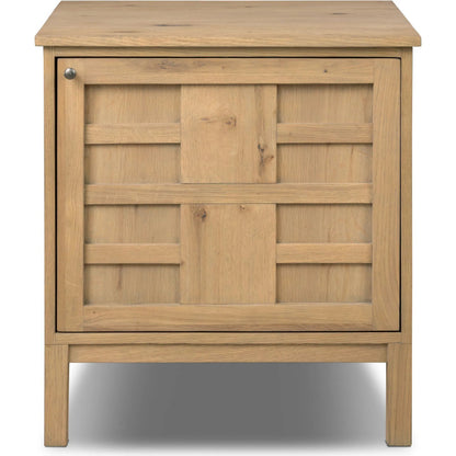Alessio Nightstand by Four Hands. Made from solid oak, thick oak veneer in a transitional style.