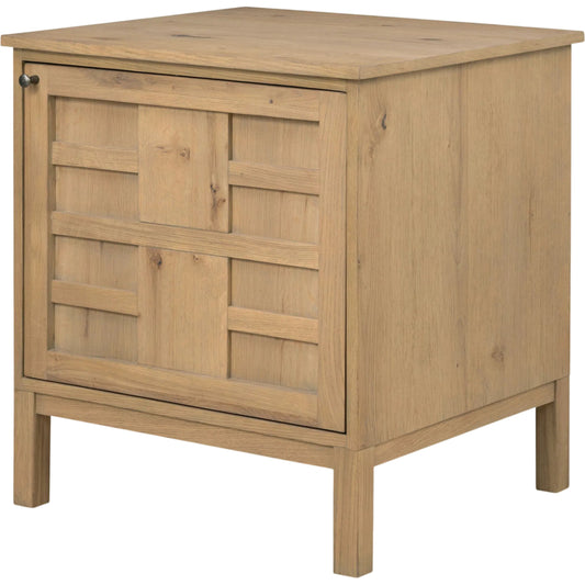 Alessio Nightstand by Four Hands in aged natural oak, aged natural oak veneer. Made from solid oak, thick oak veneer in a unique style.