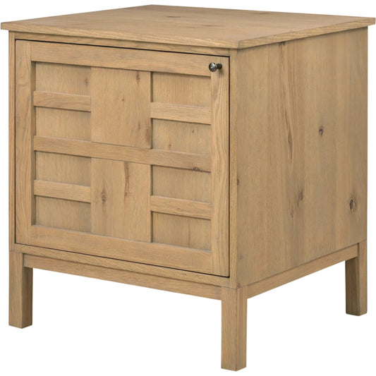 Alessio Nightstand by Four Hands in aged natural oak, aged natural oak veneer. Made from solid oak, thick oak veneer in a unique style.