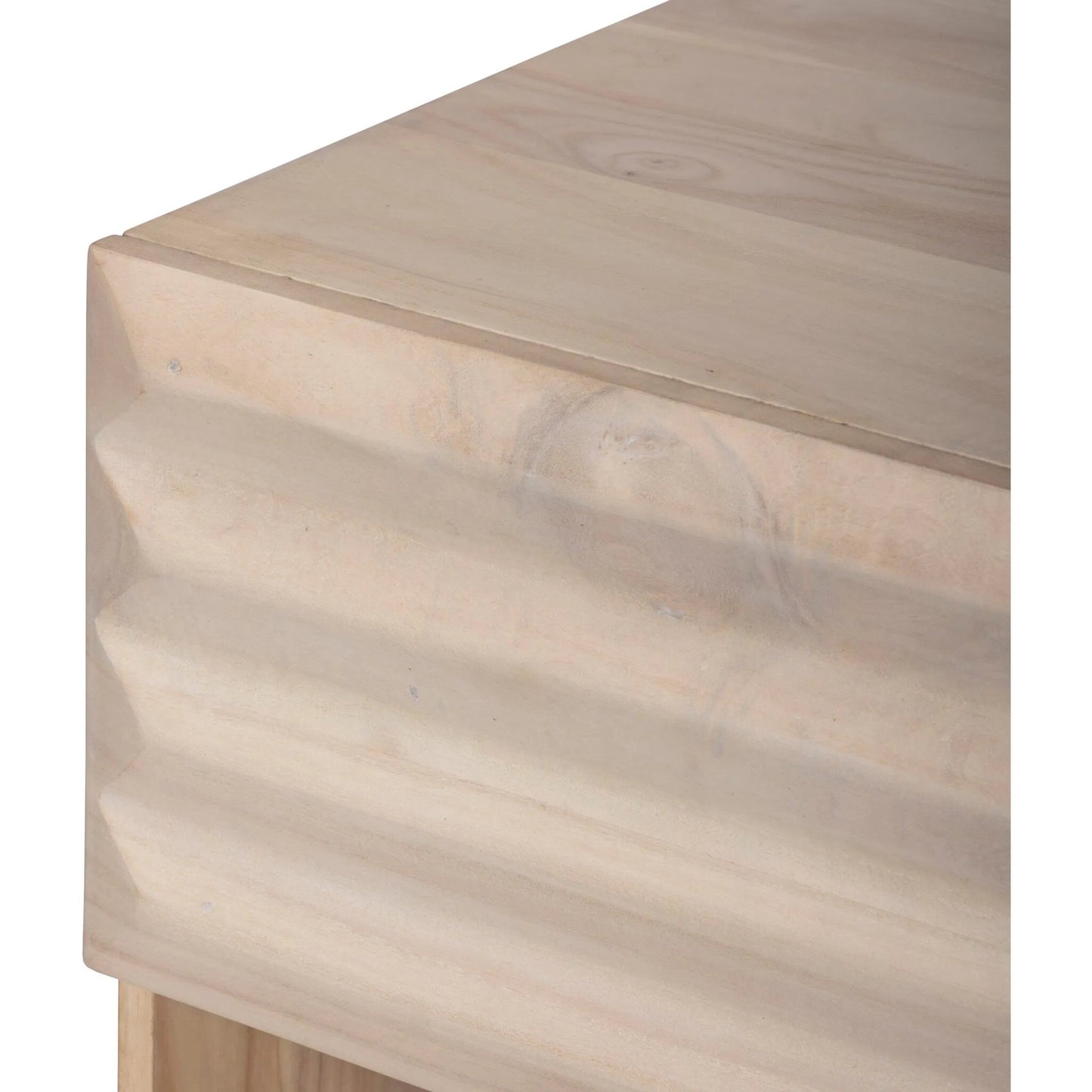018 SI-2531725 | Closeup | Tussac Nightstand by Four Hands in natural white neem, carved natural white neem. Made from solid neem wood in a traditional style.