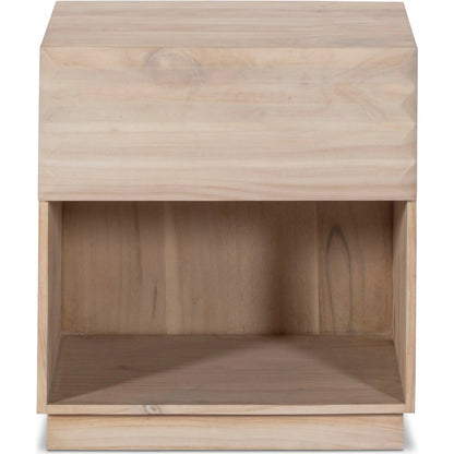 Tussac Nightstand by Four Hands in natural white neem, carved natural white neem. Made from solid neem wood in a traditional style.