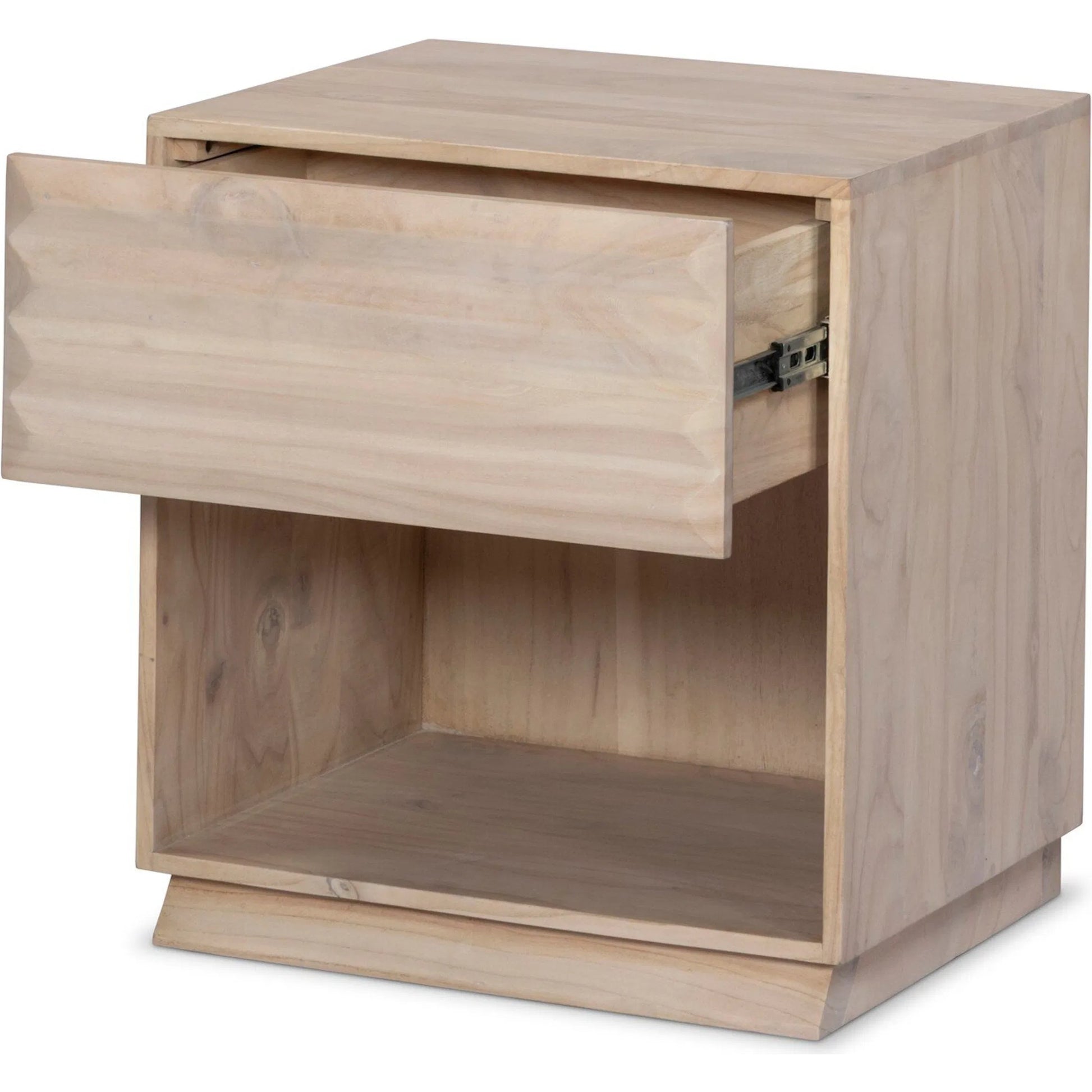 Tussac Nightstand by Four Hands in natural white neem, carved natural white neem. Made from solid neem wood in a traditional style.