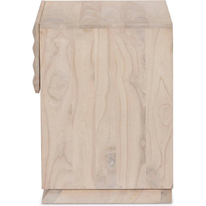 Tussac Nightstand by Four Hands in natural white neem, carved natural white neem. Made from solid neem wood in a traditional style.