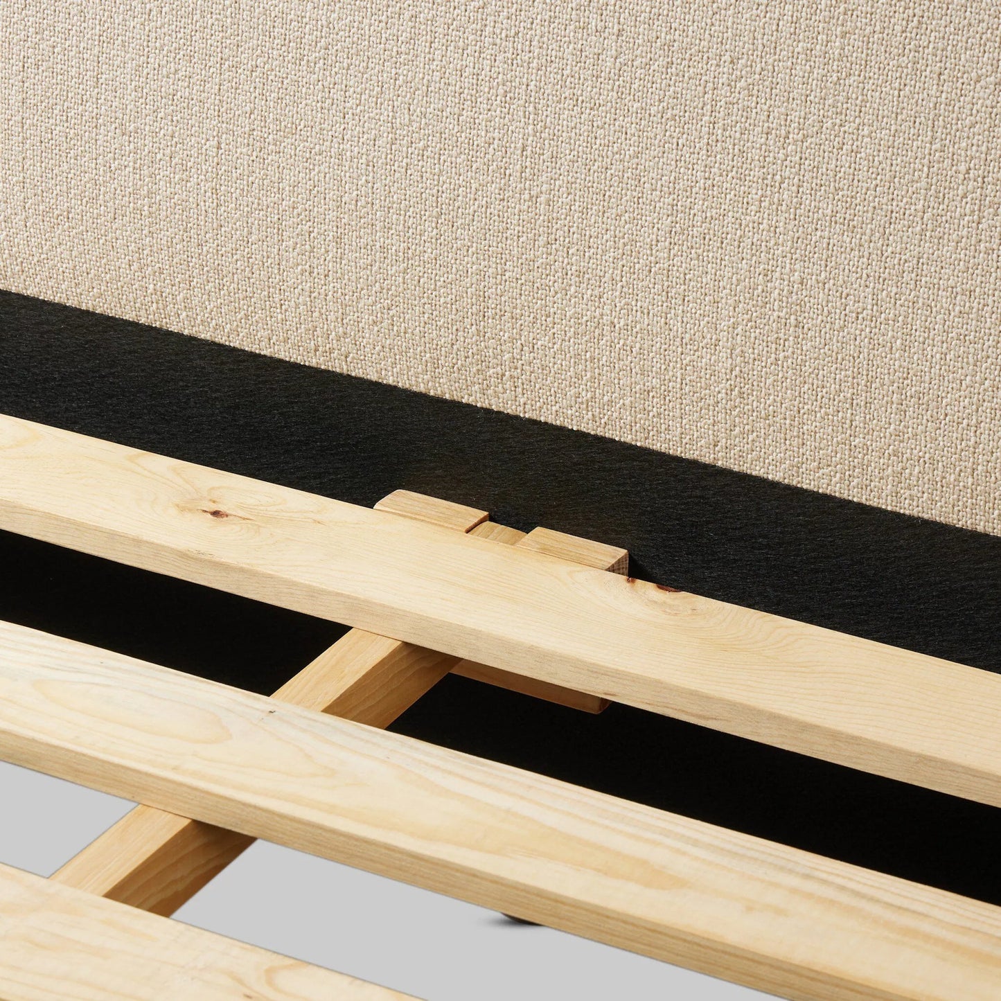 007 SI-2473227,SI-2473228 | Closeup | Colt Platform Bed by Four Hands in irving flax, aged sienna. Made from 56% polyester, 44% acrylic, solid rosa morada in a transitional style.