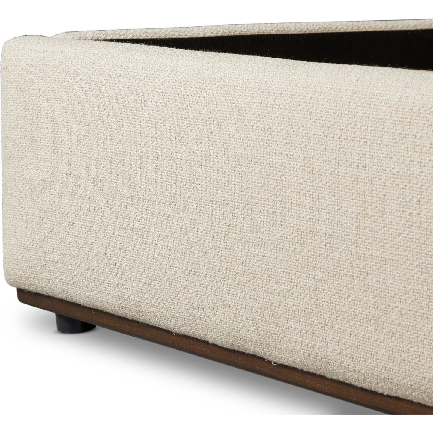 010 SI-2473227,SI-2473228 | Closeup | Colt Platform Bed by Four Hands in irving flax, aged sienna. Made from 56% polyester, 44% acrylic, solid rosa morada in a transitional style.