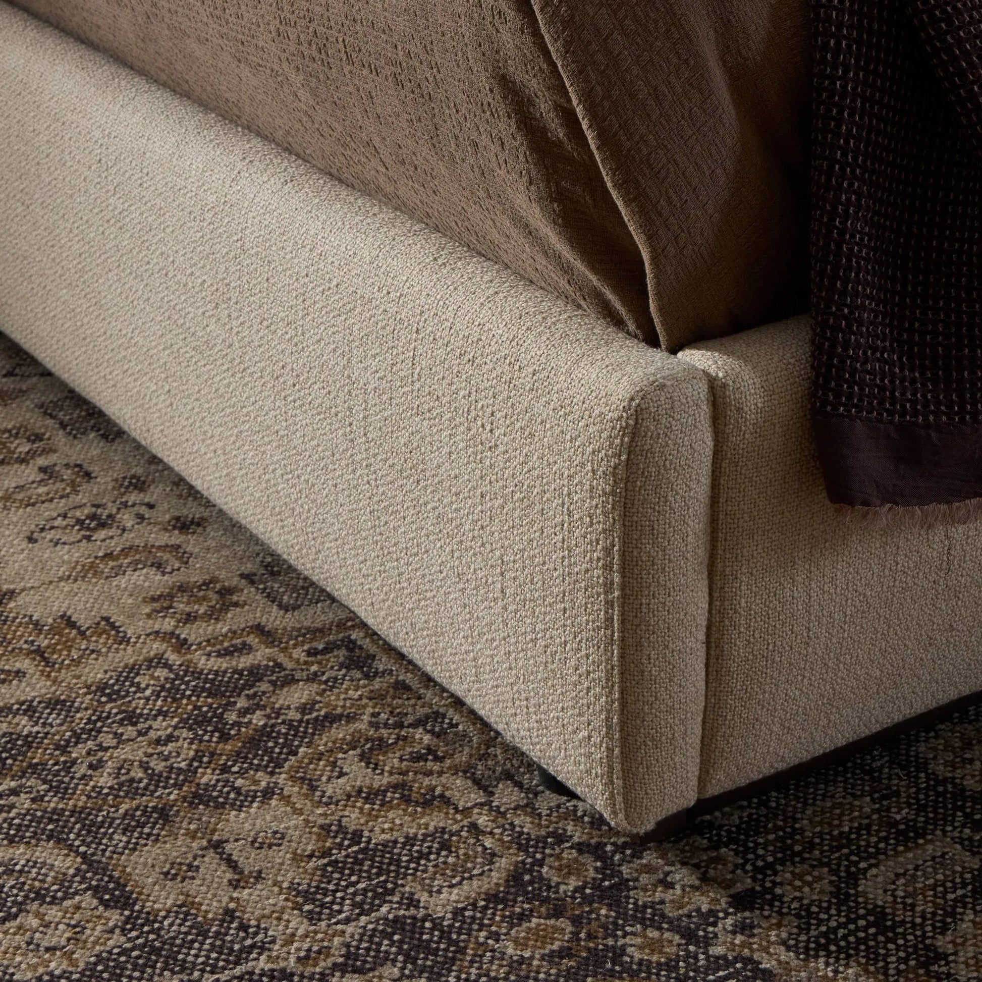 Colt Platform Bed by Four Hands in irving flax, aged sienna. Made from 56% polyester, 44% acrylic, solid rosa morada in a transitional style.