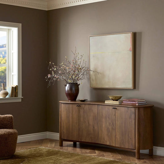 Tindra Sideboard by Four Hands in washed taupe mango. Made from solid mango in a unique style.