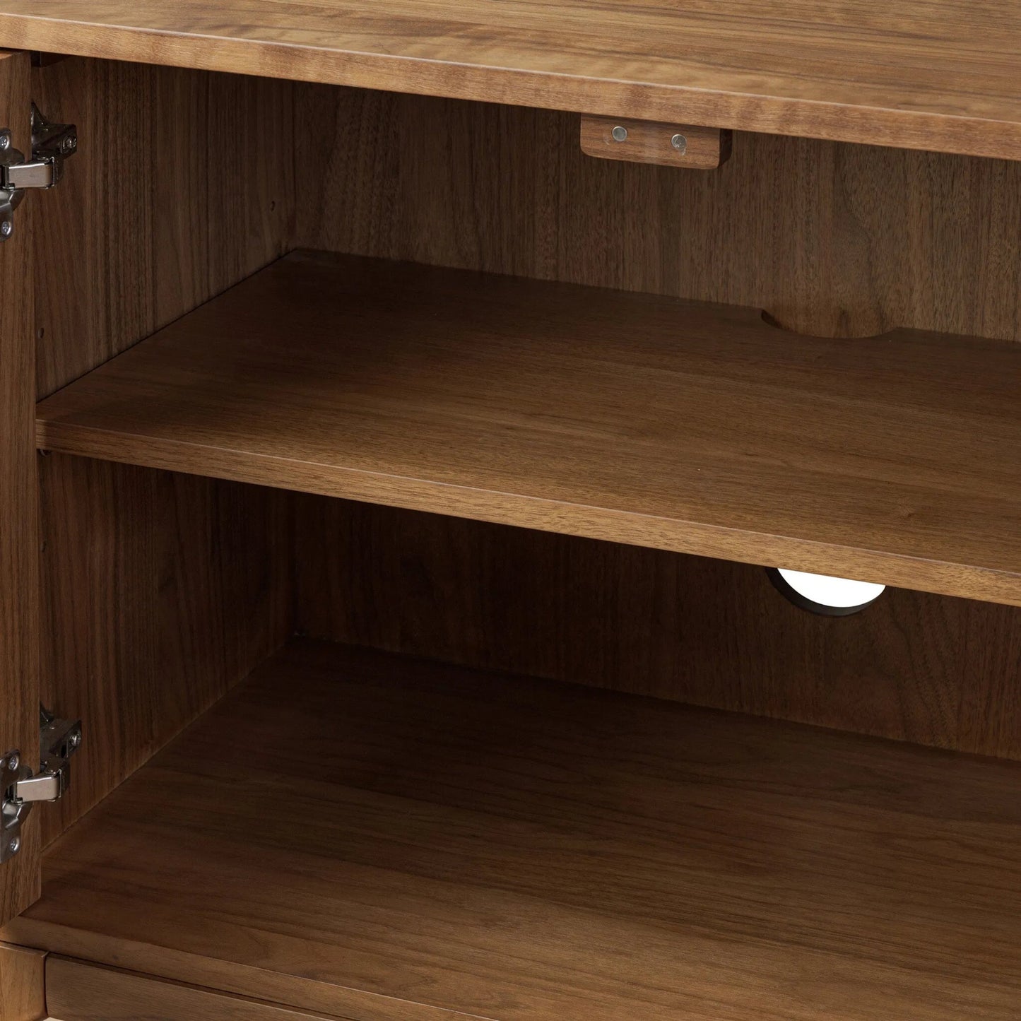 012 SI-2531577 | Closeup | Arturo 4 Door Sideboard by Four Hands in natural walnut, natural walnut veneer. Made from solid walnut, walnut veneer in a transitional style.