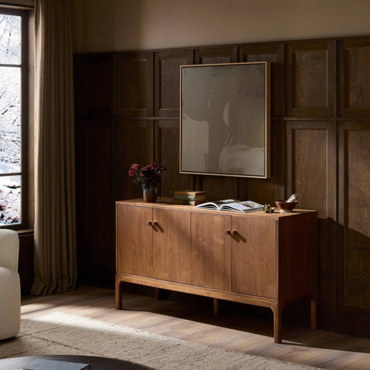 Arturo 4 Door Sideboard by Four Hands in natural walnut, natural walnut veneer. Made from solid walnut, walnut veneer in a transitional style.
