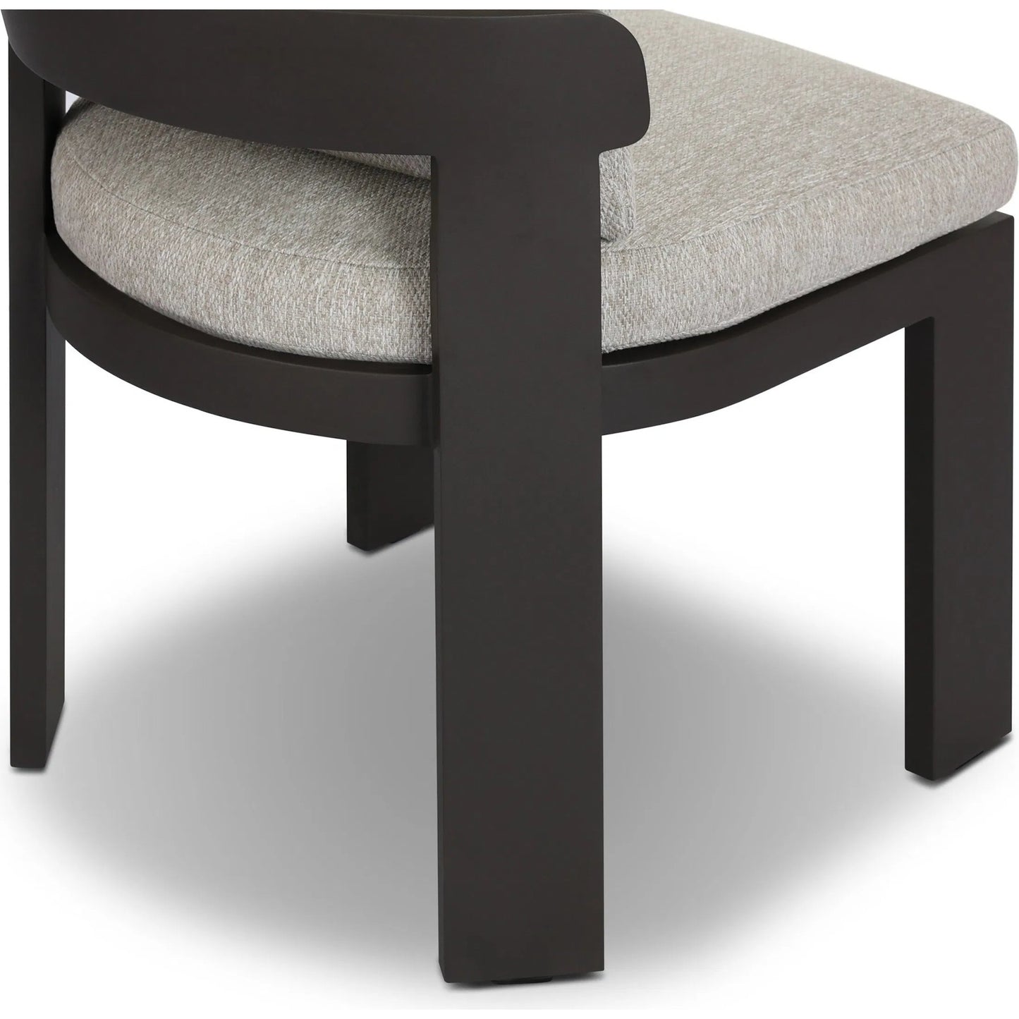 006 SI-2635228 | Closeup | Jackson Outdoor Metal Armless Dining Chair by Four Hands in concha fog, bronze. Made from 100% olefin, aluminum in a unique style.