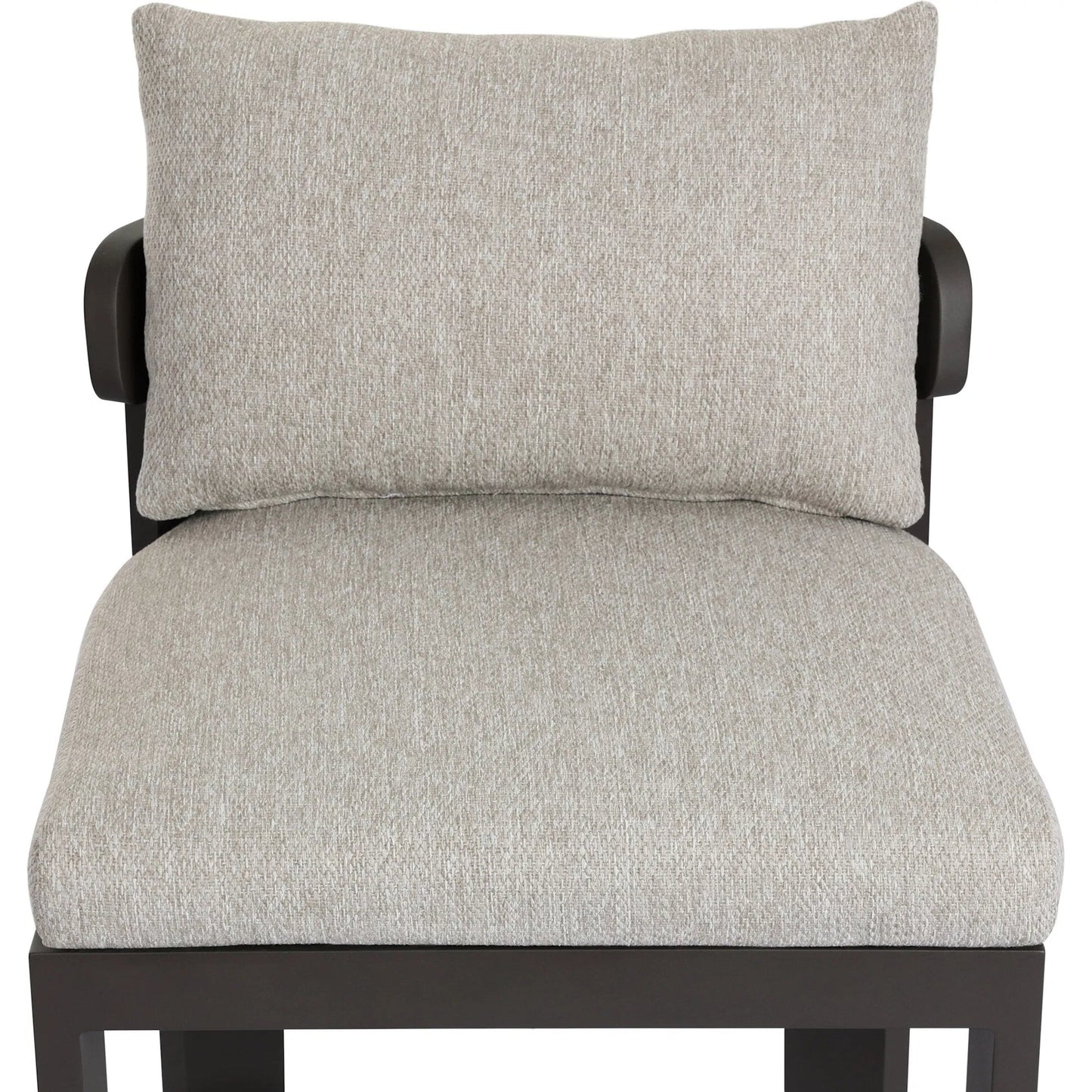 007 SI-2635228 | Closeup | Jackson Outdoor Metal Armless Dining Chair by Four Hands in concha fog, bronze. Made from 100% olefin, aluminum in a unique style.