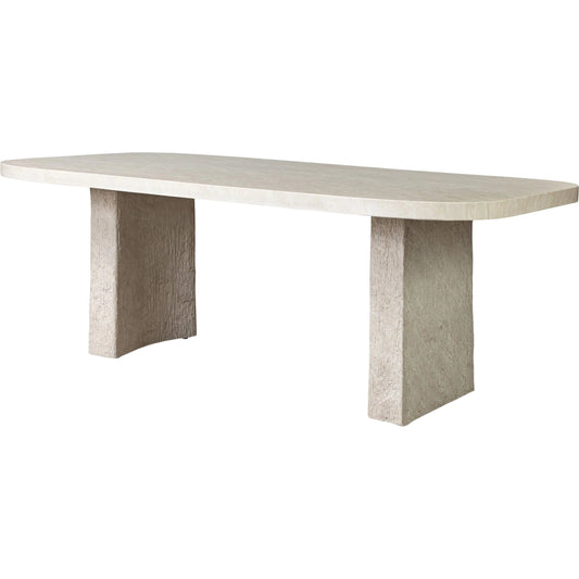 Alessandro Outdoor Dining Table-86" by Four Hands in smooth quarried cream concrete. Made from solid concrete in a unique style.