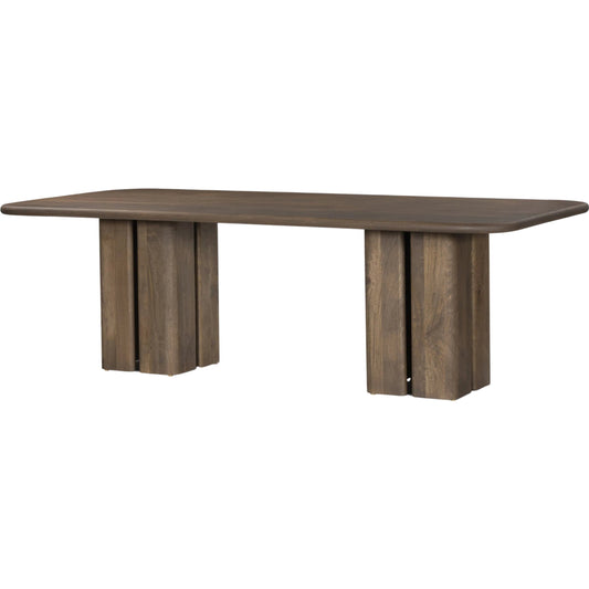 Rishi Dining Table by Four Hands in washed taupe mango. Made from solid mango in a unique style.
