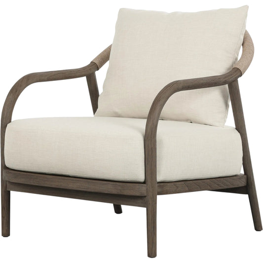 Remi Outdoor Chair by Four Hands in vergo cream, stained aged grey-fsc, vintage white. Made from 100% polyester, solid fsc®-certified teak, 100% polyethylene in a unique style.