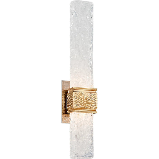 Freeze Wall Sconce by Corbett in gold leaf with polished stainless. Made from hand worked iron in a modern style.