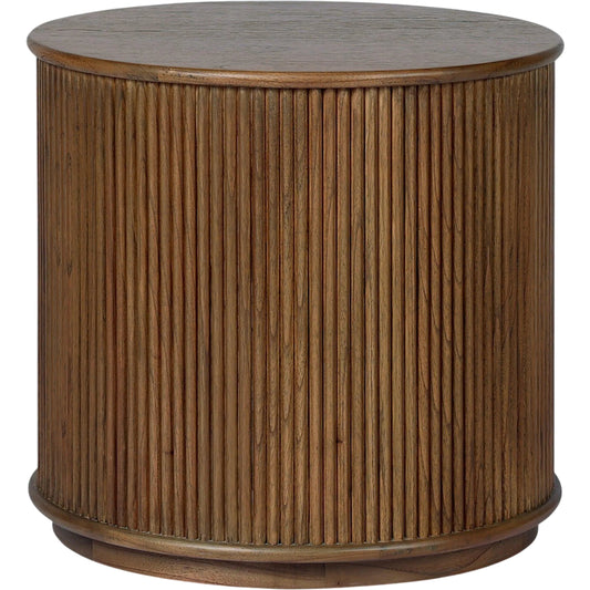 Ona End Table by Four Hands in amber mindi veneer. Made from mindi veneer, solid mindi in a unique style.