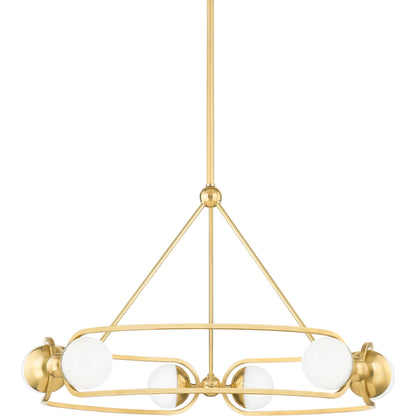 Hartford 6 Light Chandelier by Hudson Valley in aged brass. Made from steel in a modern style.