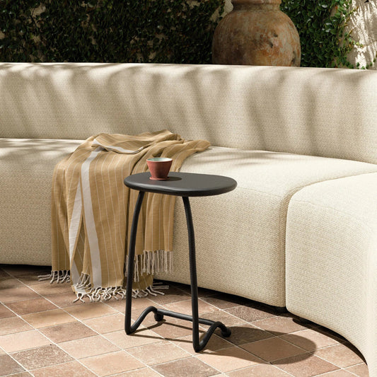 Bray Outdoor End Table by Four Hands in black antique. Made from aluminum in a unique style.