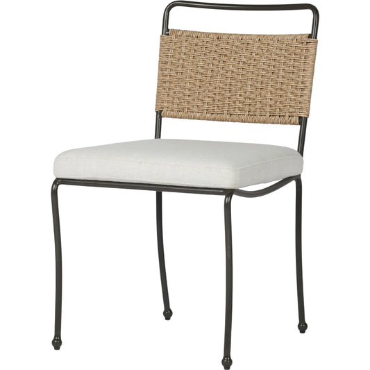 Idalia Outdoor Dining Chair by Four Hands in vergo cream, dark bronze steel, ecru faux hyacinth. Made from 100% polyester, steel, 100% polyethylene in a unique style.