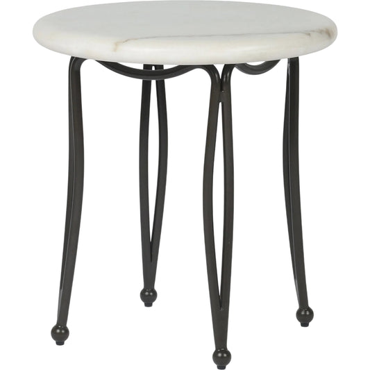 Idalia Outdoor End Table by Four Hands in white marble, dark bronze. Made from solid marble, aluminum in a unique style.